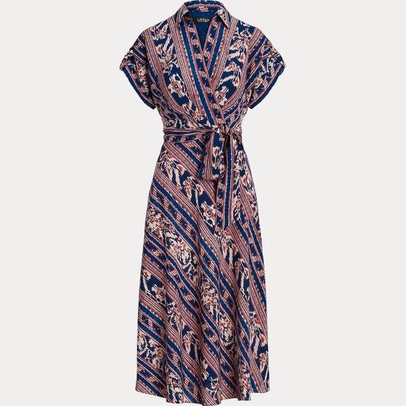 Lauren Ralph Lauren Women's Geo-Stripe Belted Crepe Dress. Sz 0 $165 Value - Picture 1 of 6